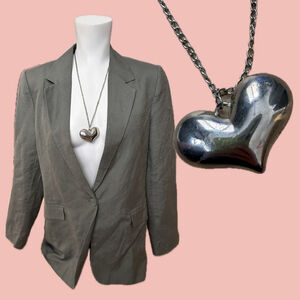 Long Silver Heart Pendant Necklace Chunky Y2K Statement